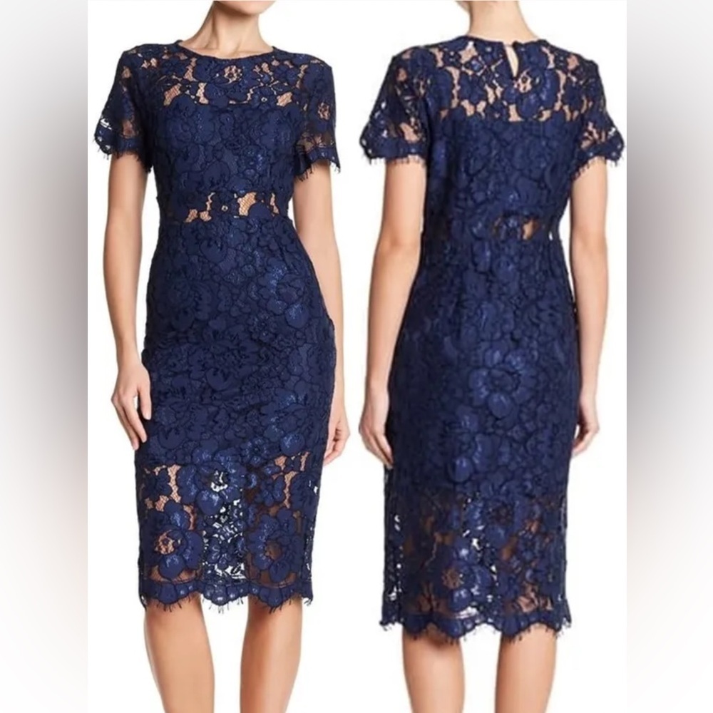 NSR Short Sleeve Lace Blue Midi Dress- Nordstrom Size Large. NWT